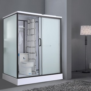 长方形一体式卫浴整体淋浴房磨砂玻璃移门隔断沐浴房防水底干湿分