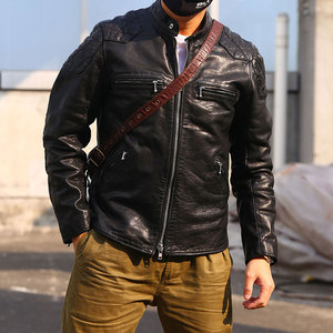 贝克汉姆同款哈雷机车服皮夹克男马皮皮衣立领休闲修身短款男外套