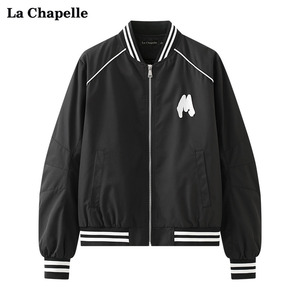 拉夏贝尔/La Chapelle春季新款圆领拉链开衫棒球服外套女复古夹克