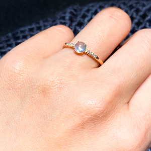 【小灯泡】天然翡翠18k金钻石镶嵌老坑冰种起光白冰蛋面戒指20