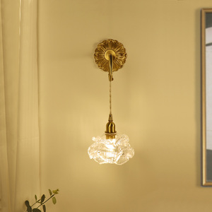 法式中古轻奢全铜玫瑰壁灯欧式镜前灯美式复古卧室床头灯客厅墙灯