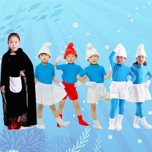 儿童蓝色精灵演出服装蓝妹妹舞蹈假发蓝爸爸表演格格巫成人拉丁舞