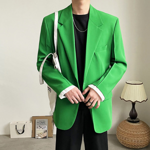 2022新款男士西装春夏季轻熟风小西装潮流个性夜店发型师绿色外套