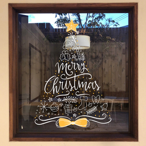 ins风个性圣诞树商场咖啡馆奶茶店铺橱窗门透明静电玻璃贴纸膜