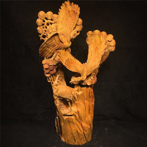 秦岭岩柏崖柏脱骨老料雕刻仙鹤松树松鹤延年根雕木雕摆件贺寿礼物