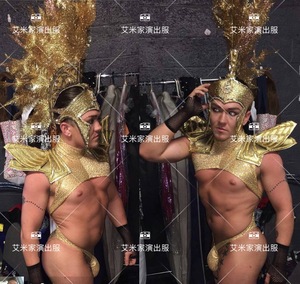 艾米家夜店派对DS舞队嘉宾肌肉男印第安罗马风金色性感套装演出服