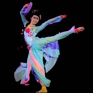 桃李杯舞蹈剧目彩蝶飞舞真丝渐变染色古典舞蹈服定制(含头饰)