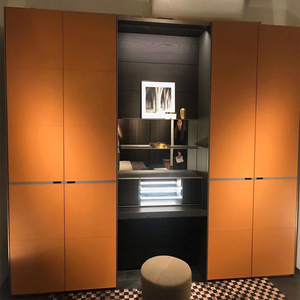 极简轻奢意式皮革衣柜衣帽间背景墙超纤皮意大利真皮门板全屋定制