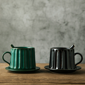 器昔|手工咖啡杯碟 创意欧式复古罗马柱陶瓷粗陶泥咖啡杯大水杯子