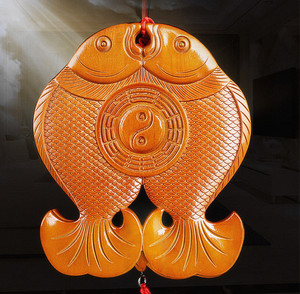 真桃木富贵鱼八卦镜挂件化解大门对窗户阳台客厅穿堂风防漏财平安