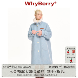 WhyBerry 22AW“冬日来信”蓝色毛呢大衣中长款秋冬女外套学院风