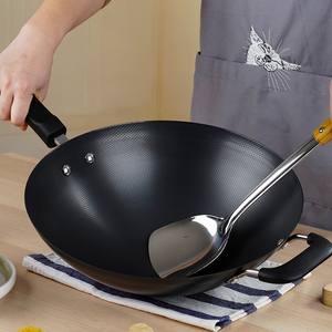 苏泊尔尖底圆底铁锅不生锈炒锅无涂层家用燃气灶专用32cm炒菜锅36