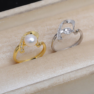 S925银开口戒指个性DIY活动圈可调节7-8珍珠配件指环空托配饰5552