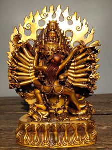 珍藏老紫铜鎏真金密宗佛像大威德金刚藏佛一尊