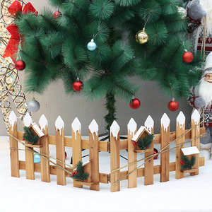 圣诞节木质栅栏装饰品圣诞树围栏原木可折叠节日布景装饰篱笆配件