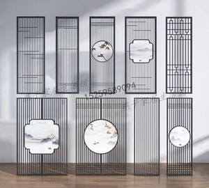 新中式简约金属屏风隔断墙花窗格栅客餐厅办公室遮挡铁艺雕花镂空