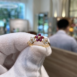 25232 日本中古 mikimoto 御木本 18k黄金 红宝石 钻石戒指 12号