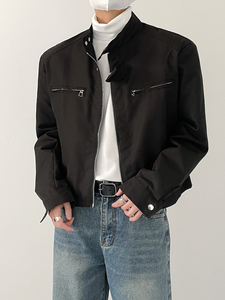 SF/秋春韩版时髦高级复古拉链立领飞机夹克男士宽松短款垫肩外套