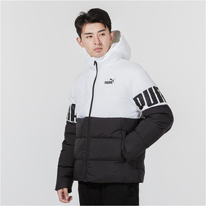 puma彪马羽绒服男装外套黑白冬季新款连帽拼色运动服848172-01