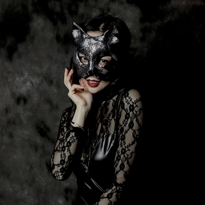 燕尾蝶猫女面具手工制作银色烫金黑色猫狐狸面具 古风跑步