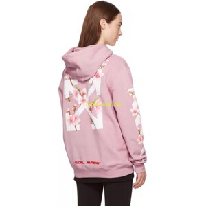 off white 19ss 樱花箭头印花 男女连帽卫衣ow花卉粉色卫衣秋冬
