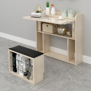 折叠书桌落地壁挂式书架写字角落一体电脑伸缩挂墙学习桌凳组合