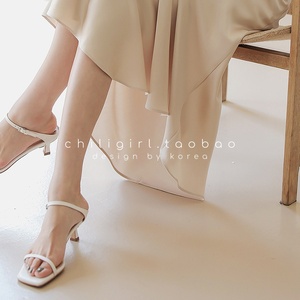 CHILIGIRL韩国高跟鞋女2023年新款细带简约优雅中跟凉鞋夏季淑女