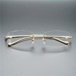 正品质保cartier眼镜框男时尚豹头无框近视ct0061o卡地亚眼镜架