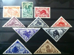 图瓦 1935年 动物 熊 鹿 三角形邮票 菱形邮票 异形 10全
