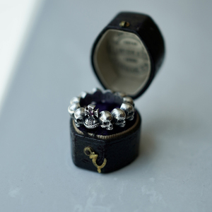 睡莲生生世世 原创设计925纯银戒指骷髅爱心戒指重工做旧质感指环