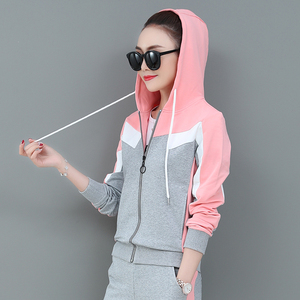 361品牌休闲运动套装女春秋季时尚大码连帽卫衣长裤跑步服三件套