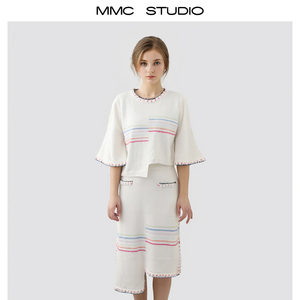MMC 不规则彩条明线小众设计针织开衫上衣半身裙三件套装2024夏新