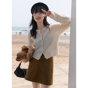 清仓秒杀白色镂空针织衫女早春新款毛衣开衫薄款外套短款上衣外搭