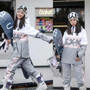 sxnxoxw滑雪帽衫软壳防水加绒保暖滑雪服女男滑雪外套拉链带雪裙