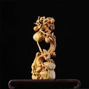 小叶黄杨木事事如意蛙趣摆件实木雕刻创意家居摆设招财吉祥办公室