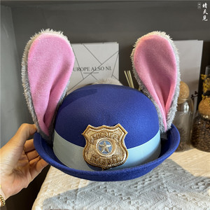 朱迪兔子警官cos服饰帽子儿童礼帽徽章圆顶兔耳朵乐园成人亲子帽