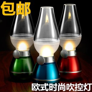 创意LED吹控灯简约时尚USB充电小夜灯台灯可调光复古马灯煤油灯