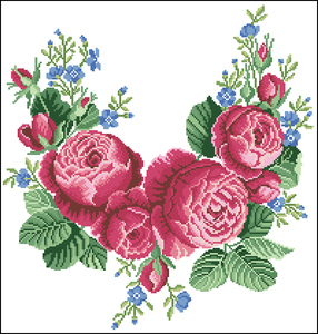 十字绣电子图纸217 对版玫瑰 195w*204h 17色 xsd源文件