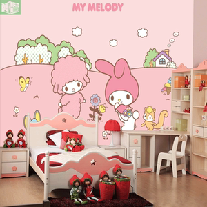 my melody美乐蒂兔子壁纸儿童房女孩房间创意墙纸定制粉红壁画