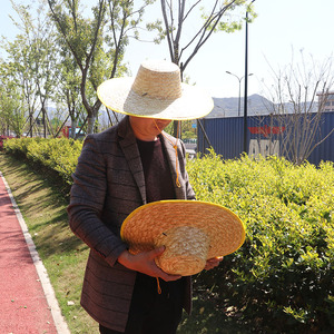 草帽大号工地农民帽子麦秆草编大草帽遮阳防晒男女帽无纺布包边帽