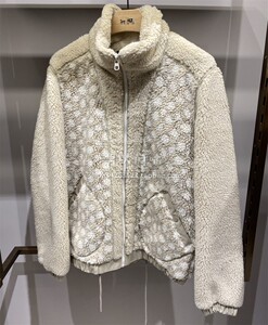 2022年新款coach波点拼色羊羔绒c8710男休闲拉链长袖外套上衣夹克