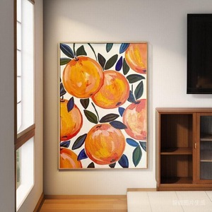 红色柿子手绘油画新中式入户玄关装饰画竖版单幅客厅落地画现代画