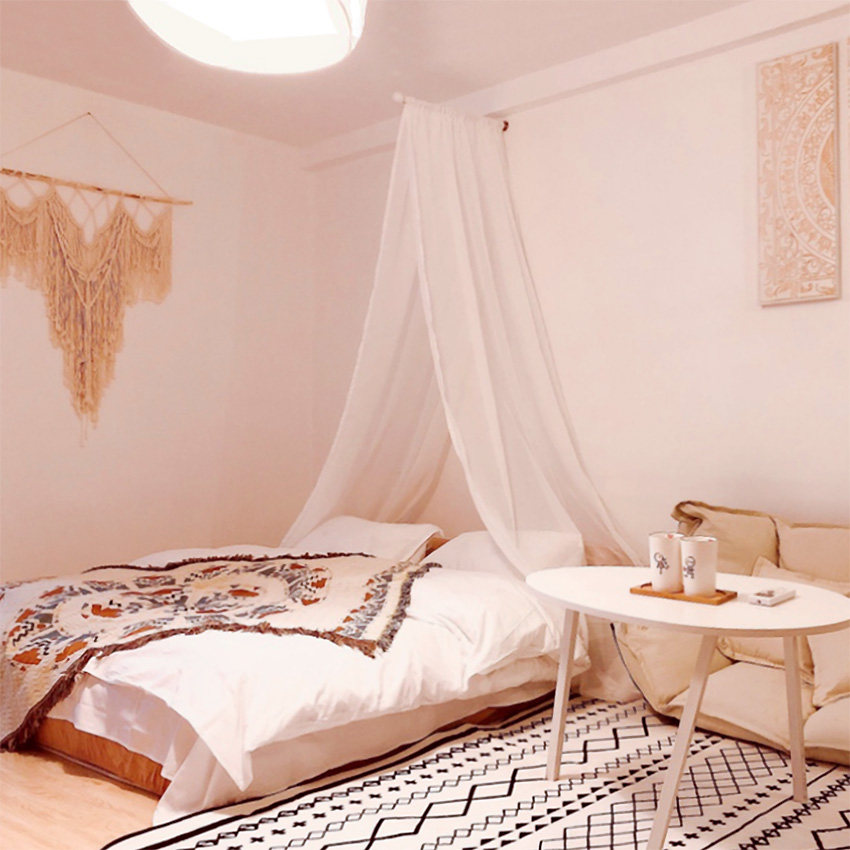 上墙单杆纱幔东南亚风美式民宿客栈中式四柱双人麻纱床幔床帘带杆