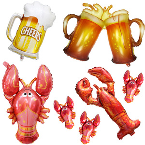 龙虾烤虾气球烧烤啤酒节开业装饰卡通动物麻辣小龙虾气球餐厅拱门