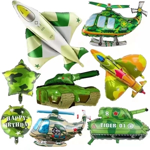 迷彩气球战斗机坦克飞机军事主题五角星男孩生日派对装饰铝膜气球