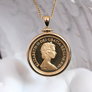 英国女王伊丽莎白二世金币1980年份币吊坠18k金镶嵌珠宝首饰定制