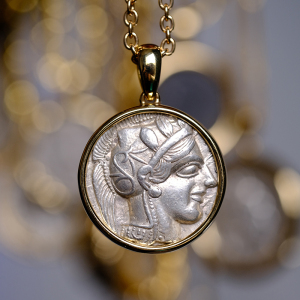 雅典娜猫头鹰古希腊吊坠古币18k金古董珠宝