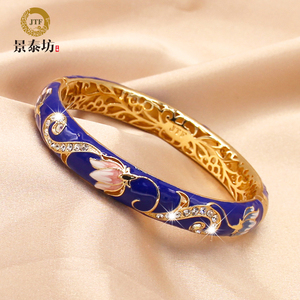 jtf真铜胎北京景泰蓝手镯珐琅掐丝女圆形复古双层内雕精品 配旗袍