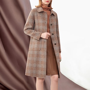 卡其色格子双面羊绒大衣女高端品牌中长款羊毛外套2024年秋冬