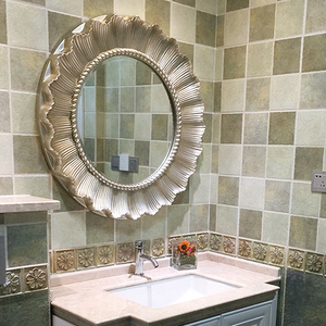 欧式美式正圆形浴室镜卫浴镜太阳壁炉餐厅装饰玄关卫生间挂镜子